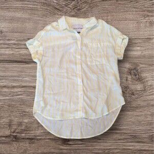 Lola River Kate Blouse Top Womens Small Yellow White Stripe Tencel Lightweight